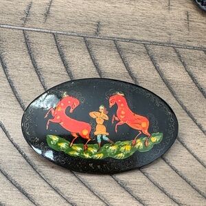 Vintage Black and Red Horse Brooch